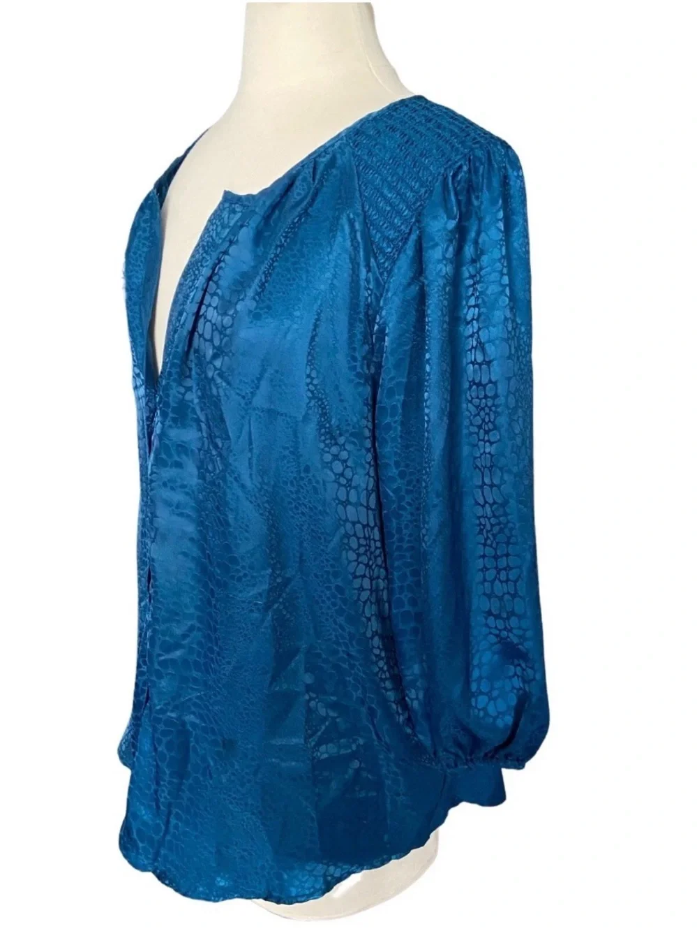 Zac‎ & Rachel Teal-Blue Satin Button Front Blouse